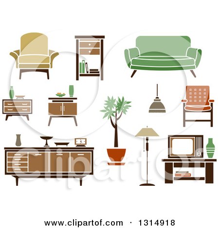 Clipart of Retro Household Tables, Chairs, Couches and Furniture - Royalty Free Vector Illustration by Vector Tradition SM