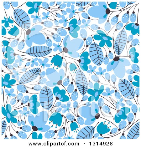 Clipart of a Seamless Blue Blossom Flower and Leaf Flower Pattern Background - Royalty Free Vector Illustration by Vector Tradition SM
