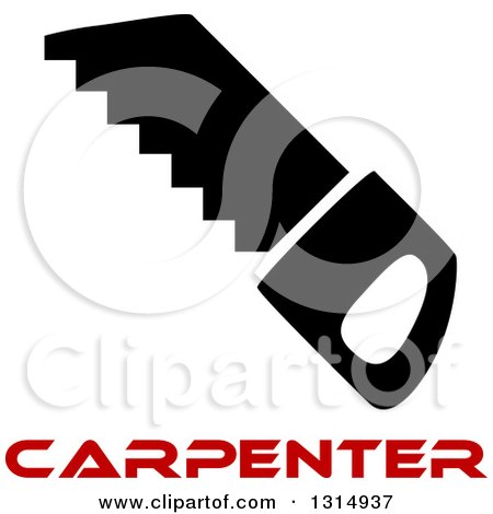 Clipart of a Black Saw and Red Carpenter Text - Royalty Free Vector Illustration by Vector Tradition SM