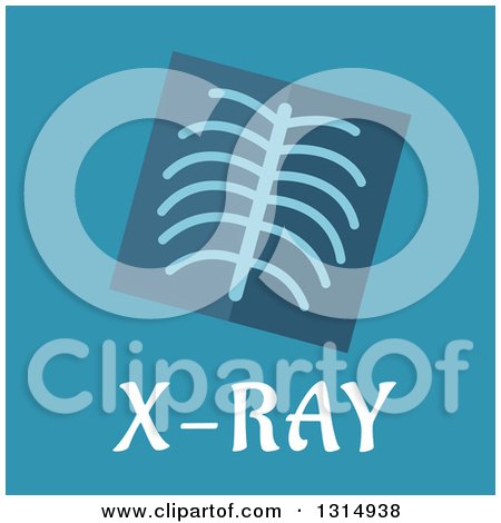Clipart of a Flat Design Rib Xray and Text over Blue - Royalty Free Vector Illustration by Vector Tradition SM