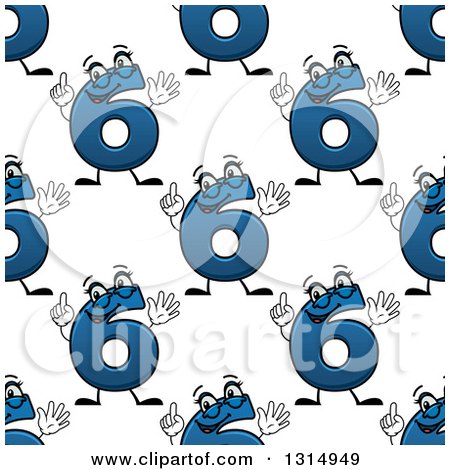 Clipart of a Seamless Background Pattern of Cartoon Blue Number Six Characters - Royalty Free Vector Illustration by Vector Tradition SM