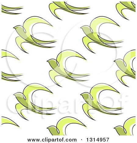 Clipart of a Seamless Background Pattern of Sketched Green Swallow Birds - Royalty Free Vector Illustration by Vector Tradition SM