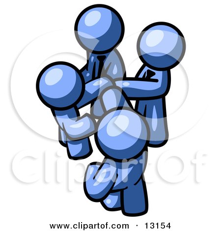 Group of Blue Businessmen Going in Together on a Deal Clipart Illustration by Leo Blanchette