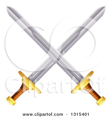 Clipart of Crossed Swords with Gold and Brown Handles - Royalty Free Vector Illustration by AtStockIllustration