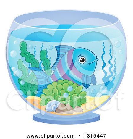 Clipart of a Happy Blue and Purple Fish in a Bowl - Royalty Free Vector Illustration by visekart