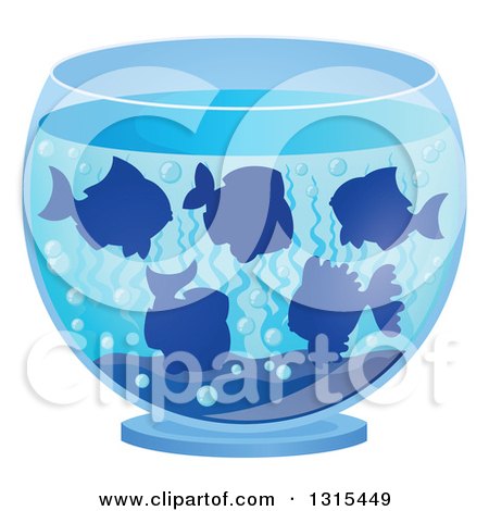 Clipart of a Group of Silhouetted Fish Swimming in a Bowl - Royalty Free Vector Illustration by visekart