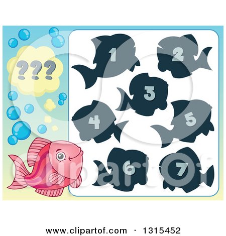 Clipart of a Pink Fish and Riddle Game - Royalty Free Vector Illustration by visekart