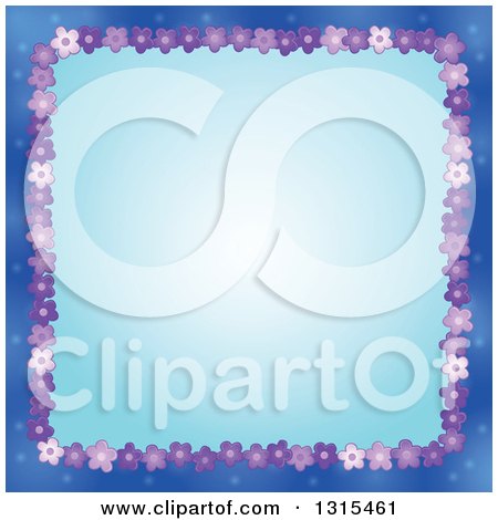 Clipart of a Border Made of Purple Flowers Around Blue - Royalty Free Vector Illustration by visekart