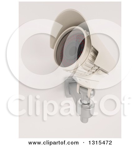 Clipart of a 3d White HD CCTV Security Surveillance Camera Mounted on a Wall, Pointing Upwards, on off White - Royalty Free Illustration by KJ Pargeter