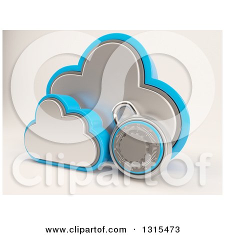 Clipart of a 3d Cloud Drive and Combination Lock Icon, on Shaded White - Royalty Free Illustration by KJ Pargeter