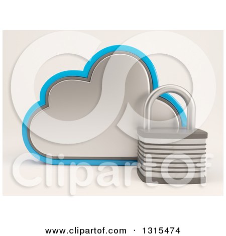 Clipart of a 3d Cloud Drive and Padlock Icon, on Shaded White - Royalty Free Illustration by KJ Pargeter