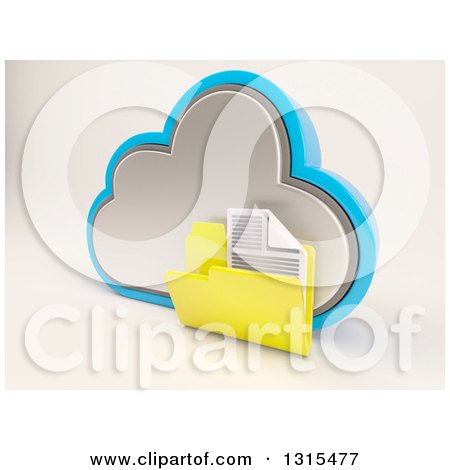 Clipart of a 3d Cloud Drive and Document Folder Icon, on Shaded White - Royalty Free Illustration by KJ Pargeter