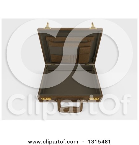 Clipart of a 3d Open Brown Professional Briefcase on Shaded White - Royalty Free Illustration by KJ Pargeter