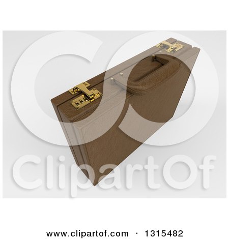 Clipart of a 3d Brown Professional Briefcase on Shaded White - Royalty Free Illustration by KJ Pargeter