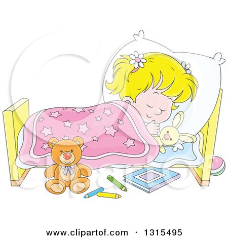 Clipart of a Cartoon Blond White Girl Sleeping Peacefully in a Bed - Royalty Free Vector Illustration by Alex Bannykh