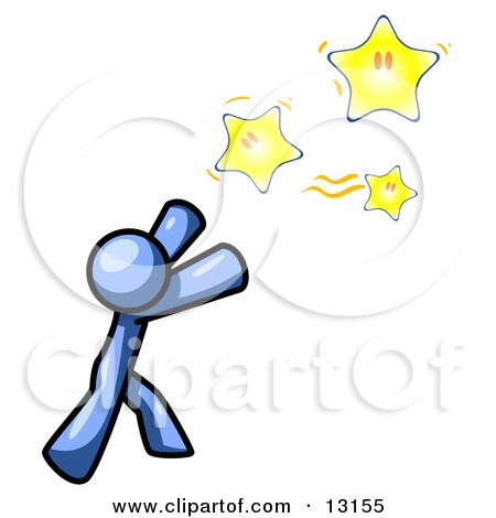 Blue Man Reaching For the Stars Clipart Illustration by Leo Blanchette