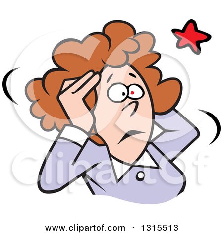 Clipart of a Cartoon Stressed Brunette Caucasian Business Woman Grabbing Her Aching Head - Royalty Free Vector Illustration by Johnny Sajem