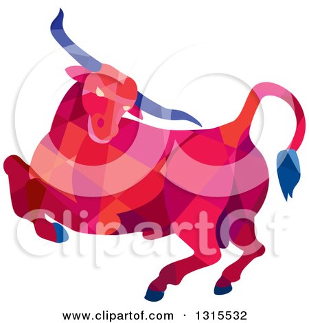 Clipart of a Retro Low Poly Angry Red Geometric Texas Longhorn Steer Bull - Royalty Free Vector Illustration by patrimonio