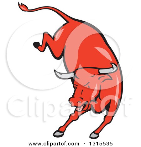 Clipart of a Retro Cartoon Styled Running Red Texas Longhorn Bull - Royalty Free Vector Illustration by patrimonio