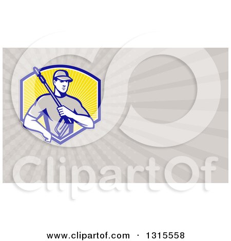 Clipart of a Retro Pressure Power Washer Worker Man and Rays Background or Business Card Design - Royalty Free Illustration by patrimonio