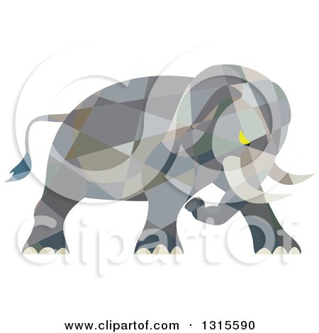 Clipart of a Retro Low Poly Geometric Angry Elephant Ready to Attack - Royalty Free Vector Illustration by patrimonio