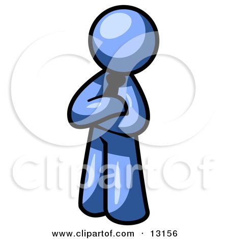 Proud Blue Man Standing With His Arms Crossed Clipart Illustration by Leo Blanchette