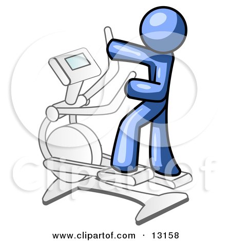 Blue Man Exercising on a Cross Trainer Clipart Illustration by Leo Blanchette