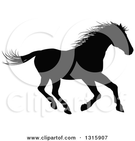 Clipart of a Black Silhouetted Horse Running 2 - Royalty Free Vector Illustration by AtStockIllustration