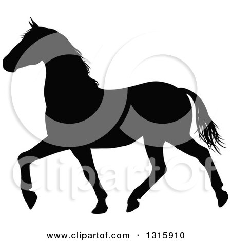 Clipart of a Black Silhouetted Horse Prancing - Royalty Free Vector Illustration by AtStockIllustration