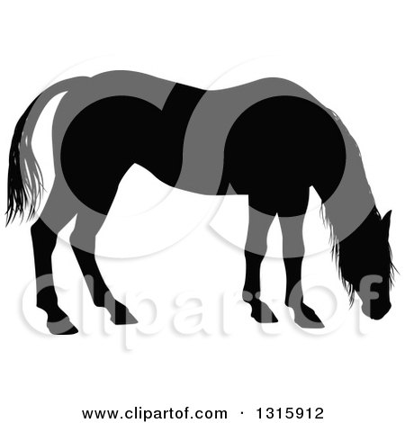 Clipart of a Black Silhouetted Horse Grazing - Royalty Free Vector Illustration by AtStockIllustration