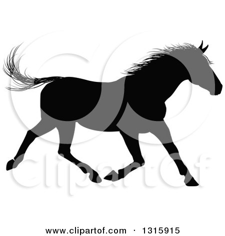Clipart of a Black Silhouetted Horse Running - Royalty Free Vector Illustration by AtStockIllustration