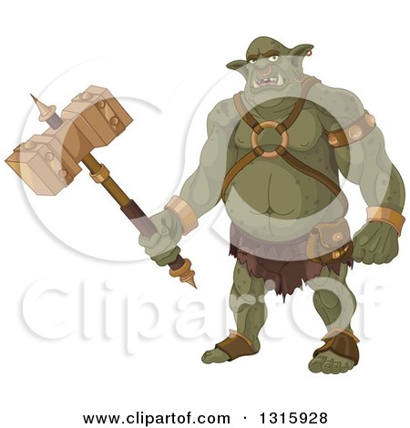 Clipart of a Cartoon Ugly Ogre Warrior Holding a Club - Royalty Free Vector Illustration by Pushkin