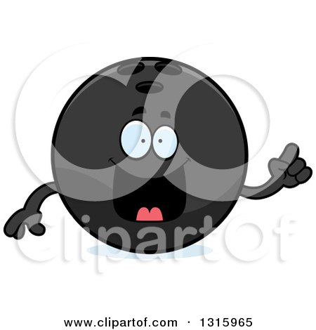 Clipart of a Cartoon Smart Black Bowling Ball Character Holding up a Finger - Royalty Free Vector Illustration by Cory Thoman