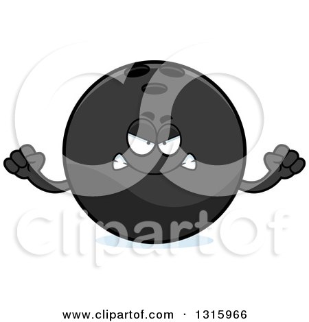 Clipart of a Cartoon Mad Black Bowling Ball Character Holding up Fists - Royalty Free Vector Illustration by Cory Thoman