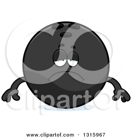 Clipart of a Cartoon Depressed Sad Black Bowling Ball Character Pouting - Royalty Free Vector Illustration by Cory Thoman