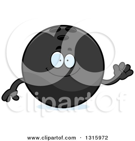 Clipart of a Cartoon Friendly Black Bowling Ball Character Waving - Royalty Free Vector Illustration by Cory Thoman