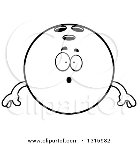 Lineart Clipart of a Cartoon Surprised Black Bowling Ball Character Gasping - Royalty Free Outline Vector Illustration by Cory Thoman