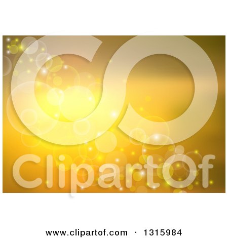 Clipart of a Gradient Golden Background with Flares, Bubbles and Sparkles - Royalty Free Vector Illustration by dero