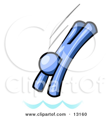 Blue Man Diving Into Water Clipart Illustration by Leo Blanchette
