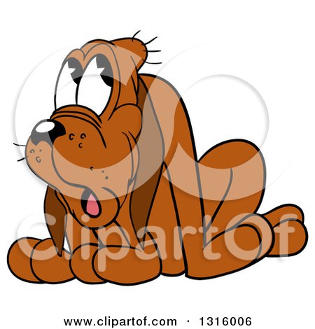 Clipart of a Cartoon Ashamed Brown Hound Dog - Royalty Free Vector Illustration by LaffToon