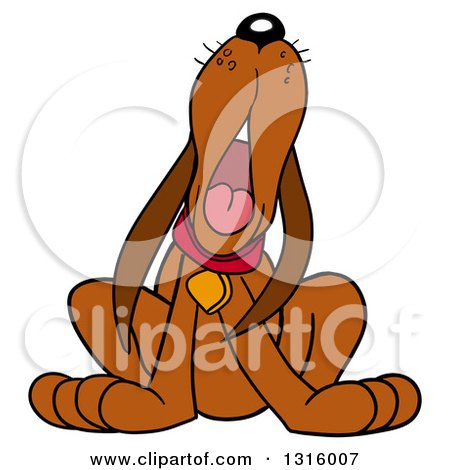 Clipart of a Cartoon Brown Hound Dog Howling - Royalty Free Vector Illustration by LaffToon