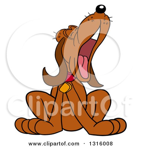 Clipart of a Cartoon Tired Brown Hound Dog Yawning - Royalty Free Vector Illustration by LaffToon