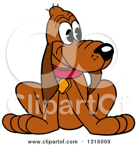 Clipart of a Cartoon Sitting Brown Hound Dog - Royalty Free Vector Illustration by LaffToon