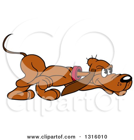 Clipart of a Cartoon Brown Hound Dog Sniffing - Royalty Free Vector Illustration by LaffToon