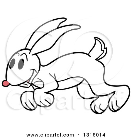 Clipart of a Cartoon Happy White Rabbit Hopping to the Left - Royalty Free Vector Illustration by LaffToon