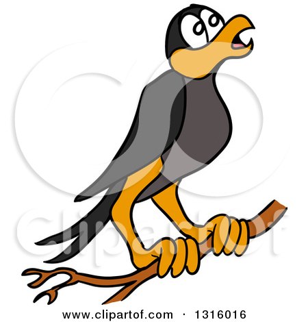 Clipart of a Cartoon Crow Black Bird Preched on a Branch - Royalty Free Vector Illustration by LaffToon