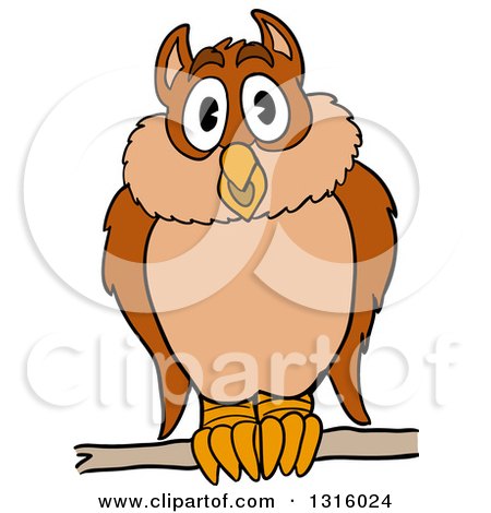 Clipart of a Cartoon Hooting Owl Perched on a Branch - Royalty Free Vector Illustration by LaffToon