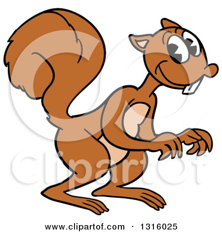 Clipart of a Cartoon Happy Brown Squirrel Facing Right - Royalty Free Vector Illustration by LaffToon