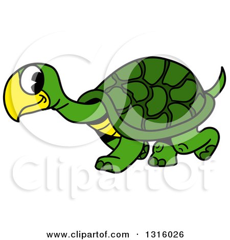 Clipart of a Cartoon Happy Green Tortoise Walking to the Left - Royalty Free Vector Illustration by LaffToon