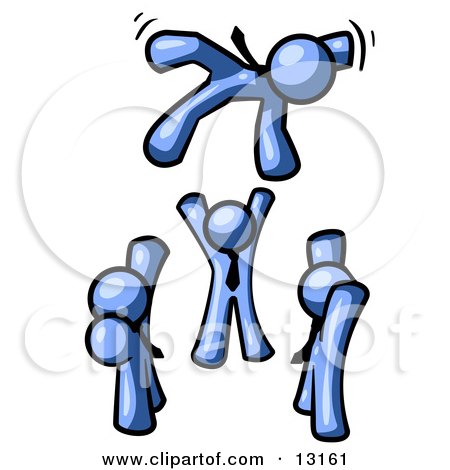 Group of Blue Men Tossing Another Into the Air Clipart Illustration by Leo Blanchette